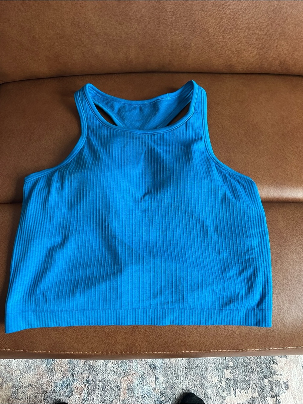 Bright Blue Ribbed Racerback Crop Tank Lulu lemon ebb to street SZ 10